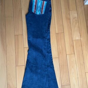 Blue Flare & Wide Leg Jeans with Patterned Pocket